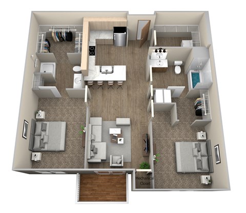 bedroom floor plan an 1193 sq ft apartment at the preserve at great pond apartments in winds at Pinehurst Apartments, Baxter, MN 56425
